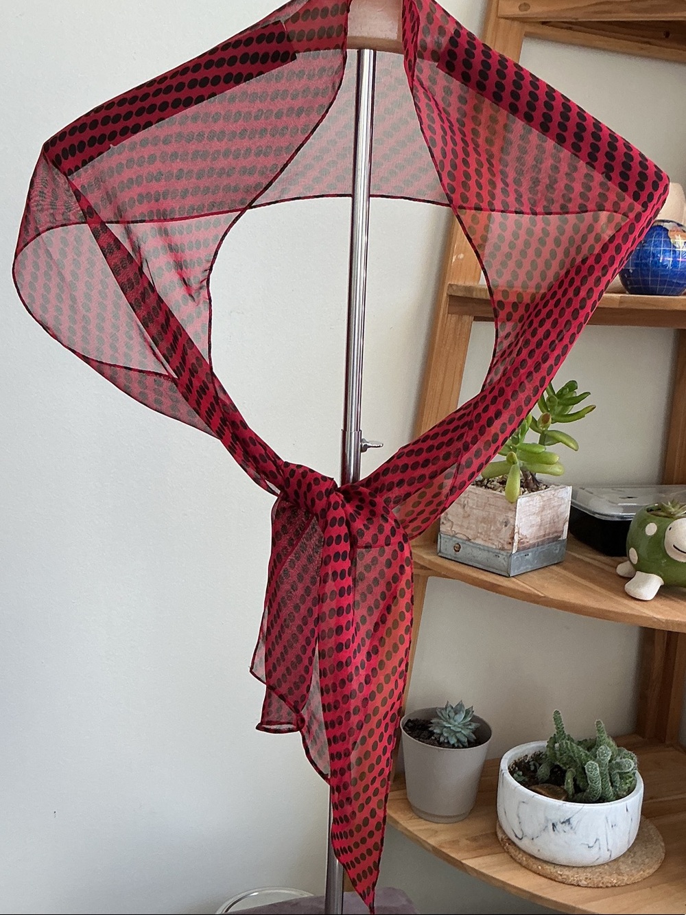 Red and Black Polka Dot Sheer Scarf